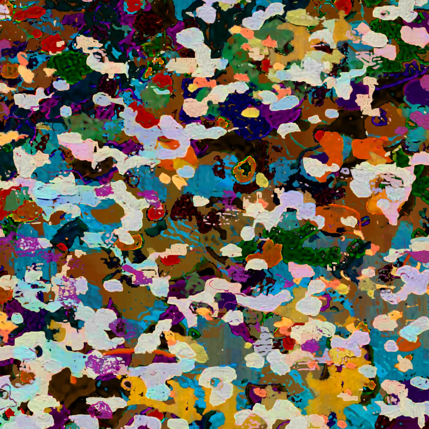 A close detail of layered pigment from one of the works.